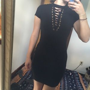 Deep V Tie-Up Bodycon Dress